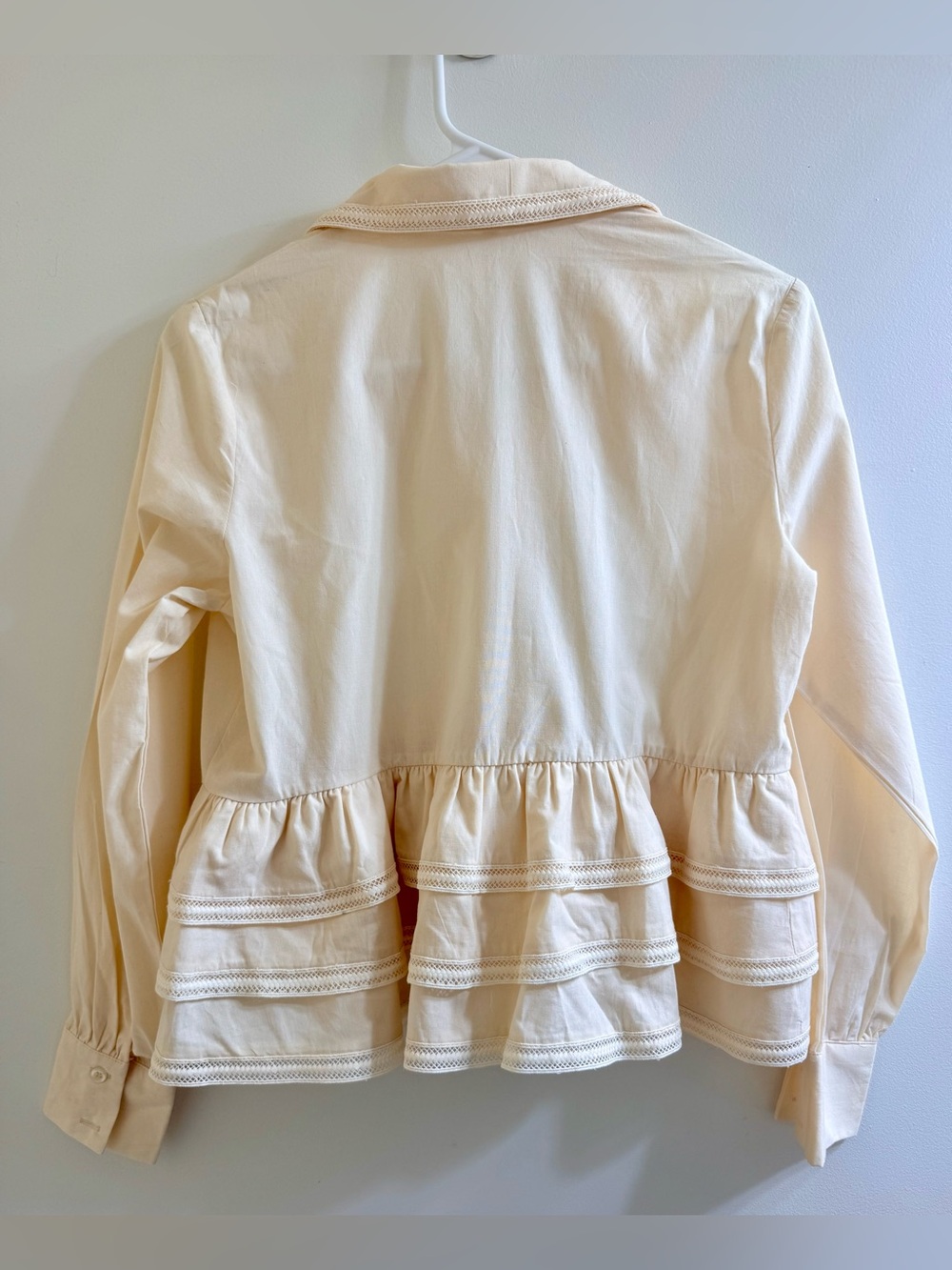TCEC Cream Tiered Peplum Ruffle Blouse 100% Cotton Size Small - Picture 4 of 14